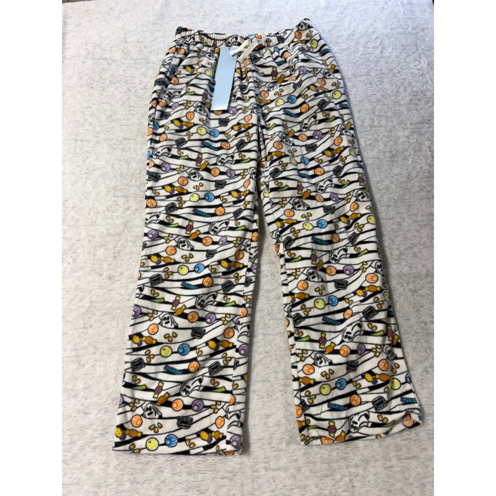 Cat & Jack Kids Halloween Ghost Candy Fleece Pajama Pants White L 10/12 NEW